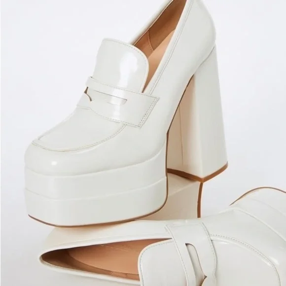 Shoe Dazzle Women’s Margaux White Platform Loafer Chunky Heel Shoes Size 8 New - Picture 7 of 14
